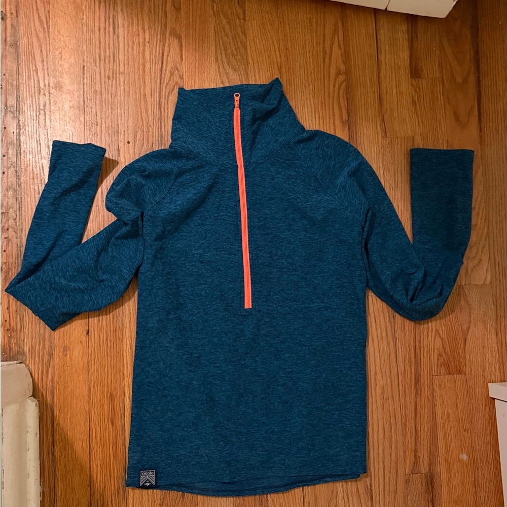 Oiselle Blue Sweatshirt with Orange Zipper